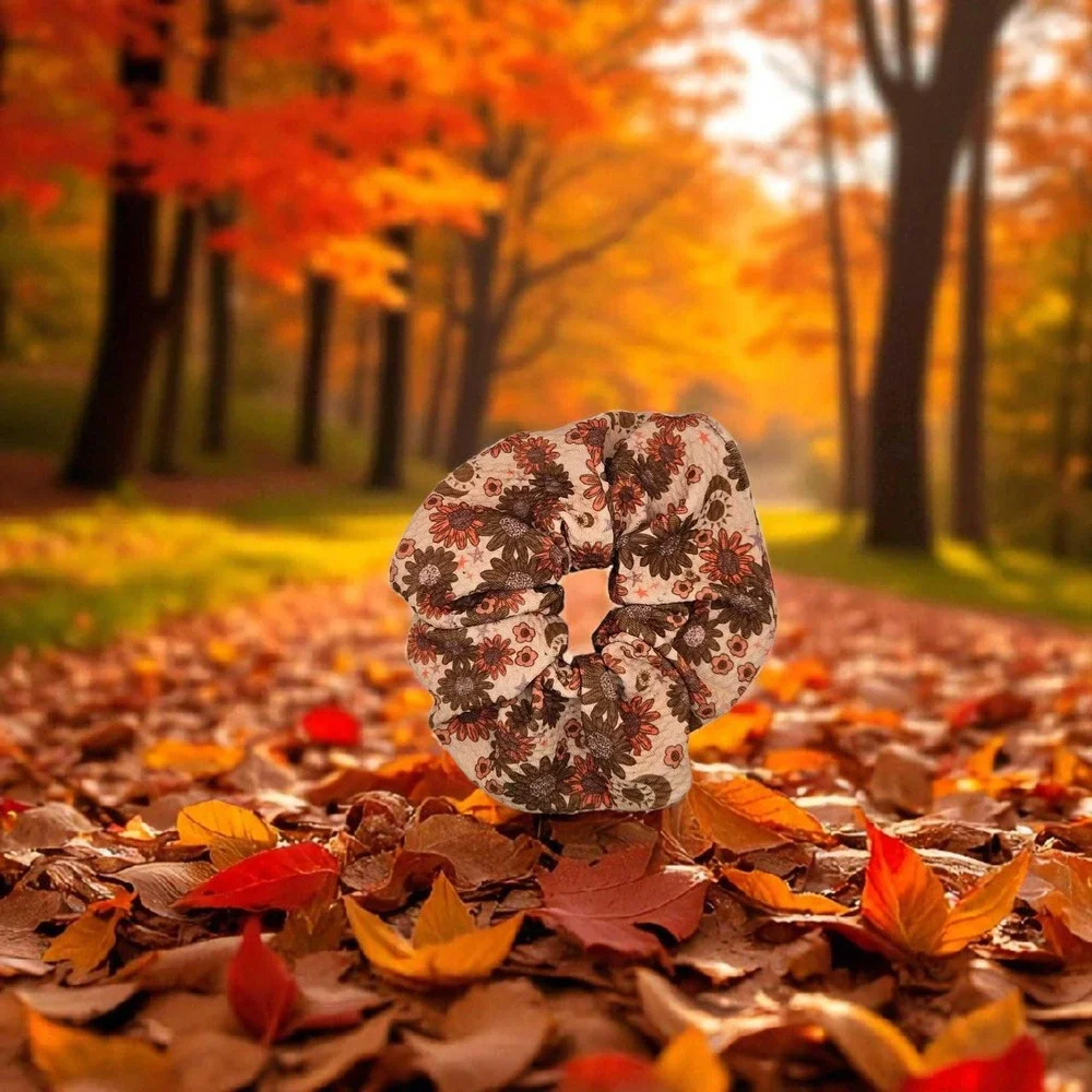 Vintage Autumn Floral Scrunchie – Handmade Fall Hair Accessory for Women & Girls